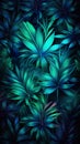 exotic leaves and flowers in neon glowing light background, colourful wallpaper