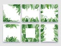 Exotic leaves frame. Tropical leaf border, nature summer frames and luxury palm leaves borders vector design background Royalty Free Stock Photo