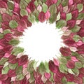 Exotic leaves in green and pink decorated in a circle