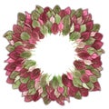 Exotic leaves in green and pink decorated in a circle