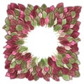 Exotic leaves in green and pink decorated in a circle