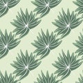 Exotic leaves seamless doodle pattern. Light pastel background with green foliage silhouettes Royalty Free Stock Photo