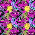 Exotic leaves summer funky seamless pattern. Royalty Free Stock Photo