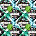 Exotic leaves summer funky seamless pattern. Royalty Free Stock Photo