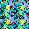 Exotic leaves summer funky seamless pattern. Royalty Free Stock Photo