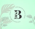 Exotic Letter B Logo with Monstera Plant Leaf Texture Design Logo Icon. Creative Tropical Monstera Plant Alphabetical Nature Logo