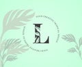Exotic Letter L Logo with Monstera Plant Leaf Texture Design Logo Icon. Creative Tropical Monstera Plant Alphabetical Nature Logo