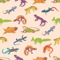 Exotic Lizard and Varans Seamless Pattern. Vibrant And Captivating Repeated Design Featuring Variety Of Colorful Lizards