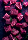Exotic meat cuts like kangaroo and ostrich, detailed textures