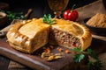 exotic meat pie, with unique combination of ingredients and flavors