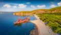 Exotic morning view of Valtaki beach with Dimitrios Shipwreck. Royalty Free Stock Photo