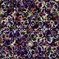 Exotic multicoloured boho floral camouflage scatter print. Seamless autumnal dark ground detailed repeat pattern.