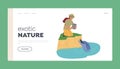 Exotic Nature Landing Page Template. Ocean Fauna Scientist or Zoologist Female Character Photographing Dolphin