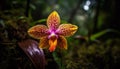 Exotic orchid blossom in tranquil rainforest environment generated by AI