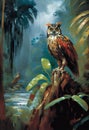 Rare exotic owl in the jungle, generative ai