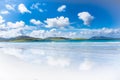 Exotic paradise island landscape with turquoise sea, mountains, beautiful sandy beach and blue sky - Isle of Harris in Scotland Royalty Free Stock Photo