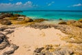 Exotic Paradise. Tropical Resort. Caribbean sea Jetty near Cancun. Mexico beach tropical in Caribbean Royalty Free Stock Photo