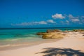 Exotic Paradise. Tropical Resort. Caribbean sea Jetty near Cancun. Mexico beach tropical in Caribbean Royalty Free Stock Photo