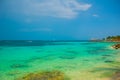 Exotic Paradise. Tropical Resort. Caribbean sea Jetty near Cancun. Mexico beach tropical Royalty Free Stock Photo