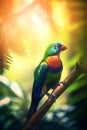 Exotic parrot bird in tropical forest, bright animal in jungle close-up, generative AI