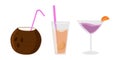 Exotic party drinks flat vector isolated collection