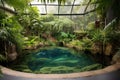 exotic pet habitat with tropical plants and swimming pool for water-loving pets