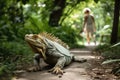 exotic pet with its owner, taking a stroll in the park