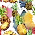 Exotic pineapple wild fruit in a watercolor style pattern.