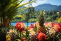 Exotic Pineapple Plantation Amidst Tropical Foliage and Vivid Floral Beauty