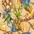 Exotic pineapple wild fruit in a watercolor style pattern. Royalty Free Stock Photo