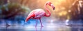 exotic pink flamingo in nature, banner made with Generative AI Royalty Free Stock Photo