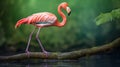 Exotic Pink Flamingo On Wood Branch - Photographic Carnivalcore Art