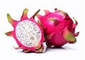 Exotic pitaya dragon fruits on white background.Macro.AI Generative