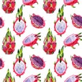 Exotic pitaya wild frukt pattern in a watercolor style.