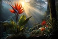 exotic rainforest flowers opening up at sunrise