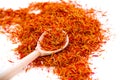 Exotic red hot spice, saffron for coloring food. background.
