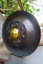 Exotic round metallic Thai gong. Thailand.