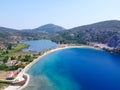 Exotic sand beach and blue sea from the sky