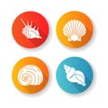 Exotic sea shells flat design long shadow glyph icons set Royalty Free Stock Photo