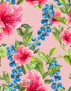 Exotic Seamless Background with Pink Tropical