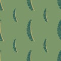 Exotic seamless floral patttern with simple fern leaves silhouettes. Green olive pastel background Royalty Free Stock Photo