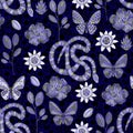 Exotic seamless pattern with snake, butterflies, summer flowers and fruits