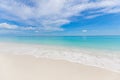 Exotic seascape shore. Beautiful sea sand sky waves of deserted Indian ocean sandy beach, Maldives. Idyllic summer nature