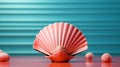 Exotic Seascapes: A Captivating Pink Shell On A Turquoise Table