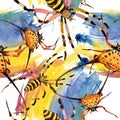 Exotic spiders wild insect in a watercolor style. Seamless background pattern.