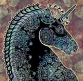 Exotic stylized profile unicorn head colored design