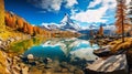 Exotic summer scene of Stellisee lake. Superb morning view of Matterhorn in Swiss Alps, Zermatt Royalty Free Stock Photo