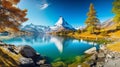 Exotic summer scene of Stellisee lake. Superb morning view of Matterhorn in Swiss Alps, Zermatt Royalty Free Stock Photo