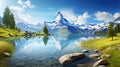 Exotic summer scene of Stellisee lake. Superb morning view of Matterhorn in Swiss Alps, Zermatt Royalty Free Stock Photo