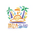 Exotic summer vacation colorful logo with Ibiza island